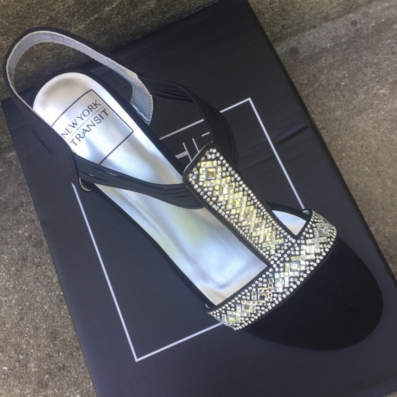 NWB New York Transit Jeweled Black Wedge Heel - Picture 5 of 8